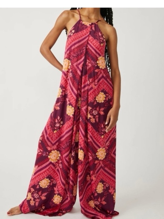 Pants - Free People Luca Floral Halter Neck Wide Leg Jumpsuit
